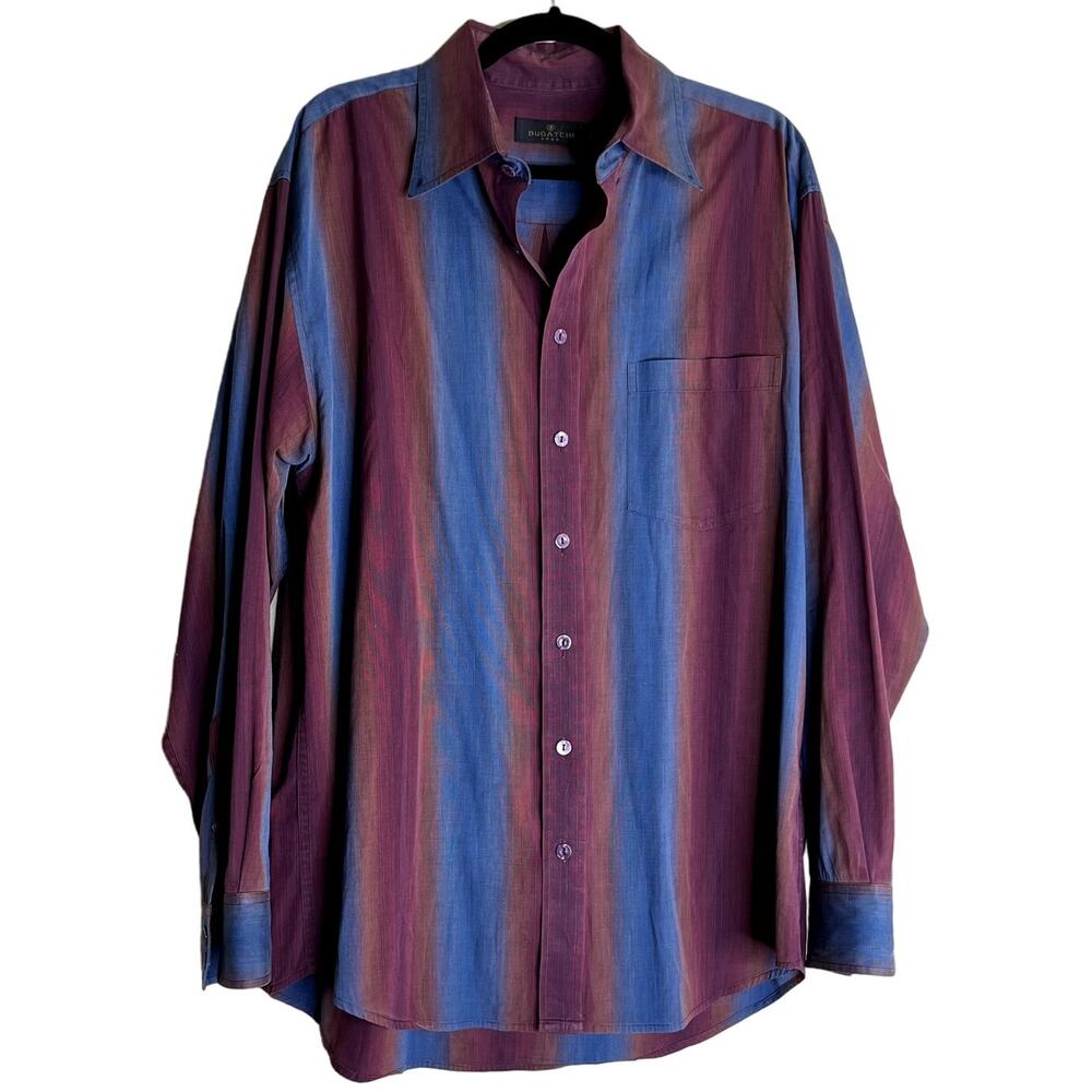 Bugatchi Uomo Button Down Shirt Men Size Large Striped Formal Business Casual